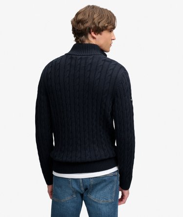 Klassisk kabelstickad tr&ouml;ja med halvdragkedja i ekologisk bomull Image 5