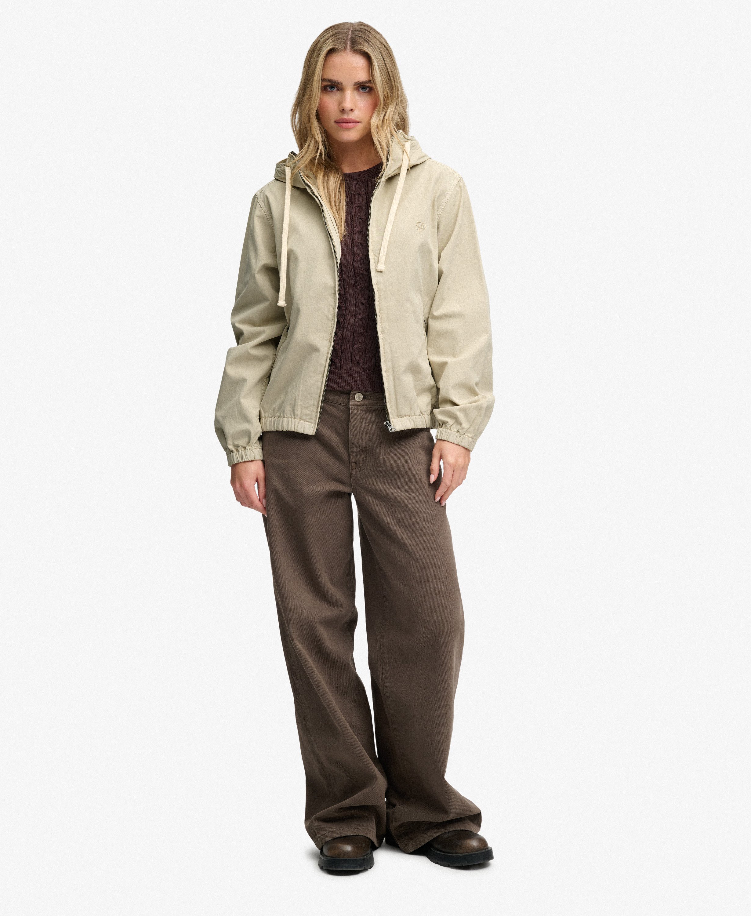womens Hooded Washed Twill Jacket in Peyote Beige | Superdry UK