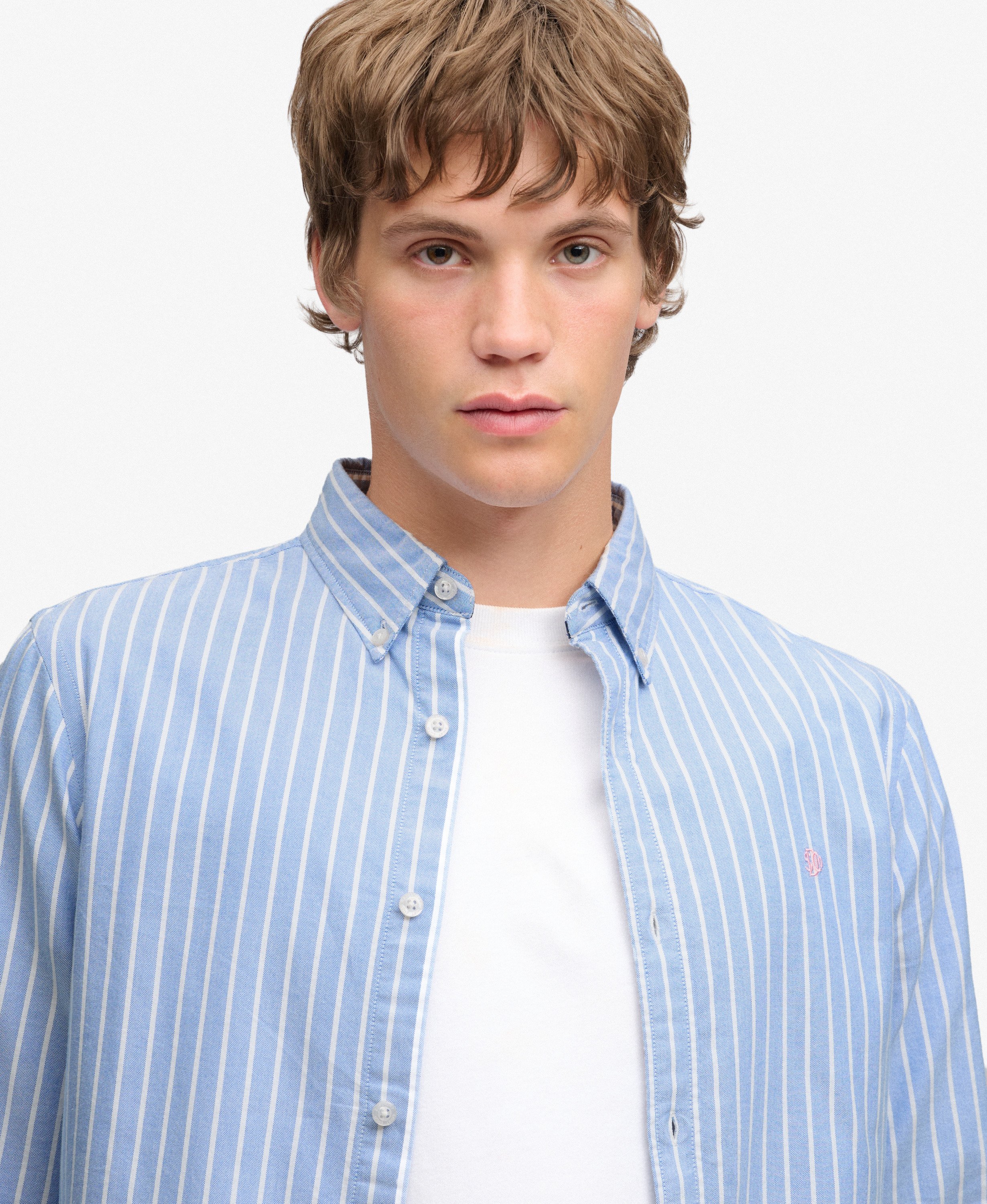 mens Classic Oxford Long Sleeve Shirt in BROKER BLUE STRIPE