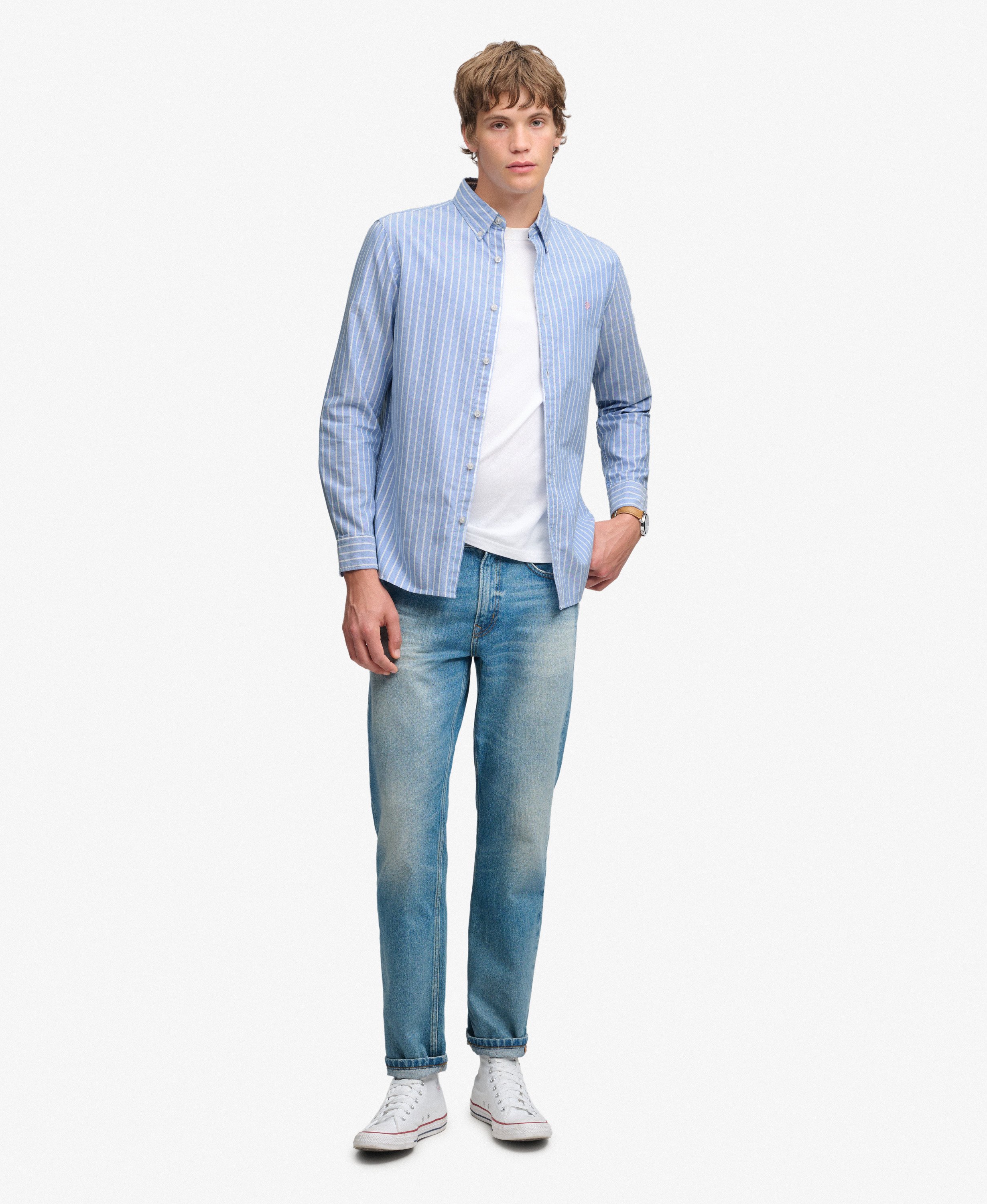 mens Classic Oxford Long Sleeve Shirt in BROKER BLUE STRIPE mens Classic Oxford Long Sleeve Shirt in BROKER BLUE STRIPE