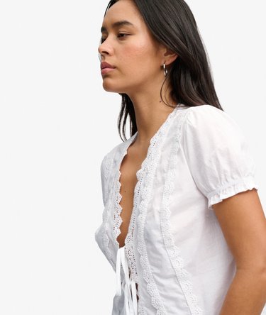 Lace Trim Tie Blouse Image 4