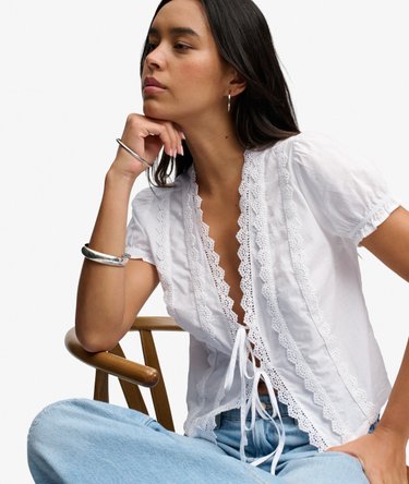 Lace Trim Tie Blouse Image 2