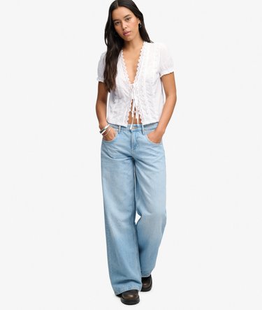 Lace Trim Tie Blouse Image 3