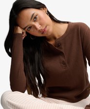 Athletic Essential Waffle Button Long Sleeve Top