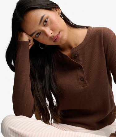 Athletic Essential Waffle Button Long Sleeve Top Image 1