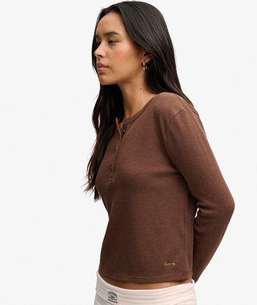 Athletic Essential Waffle Button Long Sleeve Top Image 4