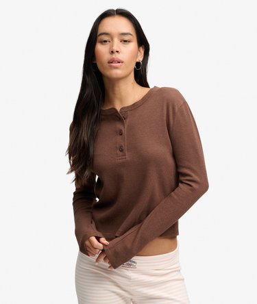 Athletic Essential Waffle Button Long Sleeve Top Image 2