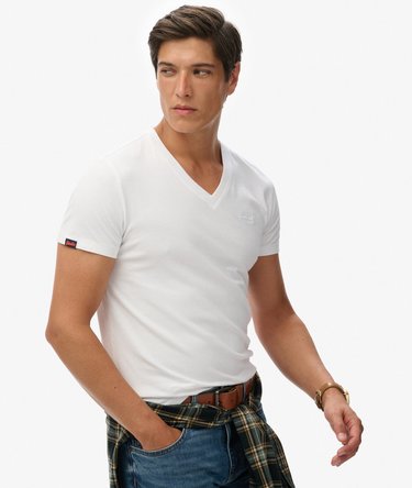 Essential T-shirt van biologisch katoen met V-hals en logo Image 2
