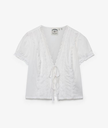 Lace Trim Tie Blouse Image 7