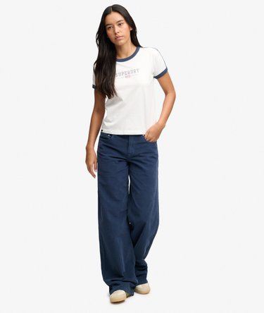 Pantalon en Velours C&ocirc;tel&eacute; Baggy Taille Moyenne Image 1