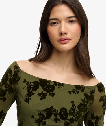 Flocked Mesh Long Sleeve Top Image 2