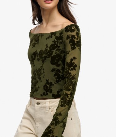 Flocked Mesh Long Sleeve Top Image 4
