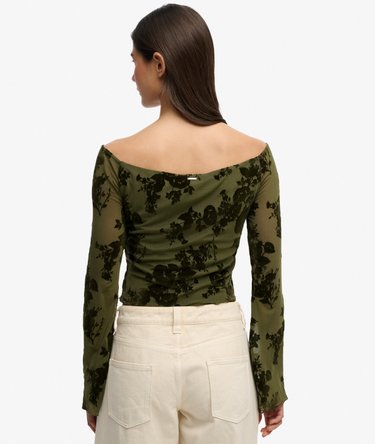Flocked Mesh Long Sleeve Top Image 5