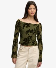 Flocked Mesh Long Sleeve Top