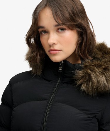 Hooded Faux Fur Fuji Longline Jacket Image 5