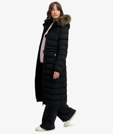 Hooded Faux Fur Fuji Longline Jacket Image 4