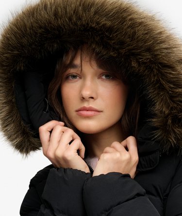 Hooded Faux Fur Fuji Longline Jacket Image 2