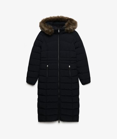 Hooded Faux Fur Fuji Longline Jacket Image 9