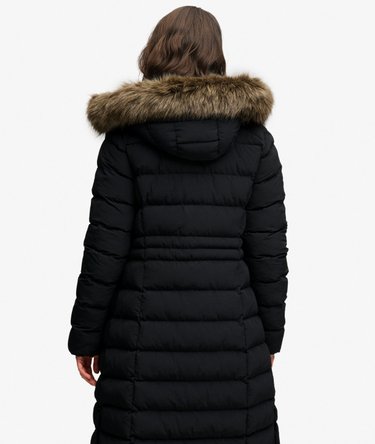 Hooded Faux Fur Fuji Longline Jacket Image 7