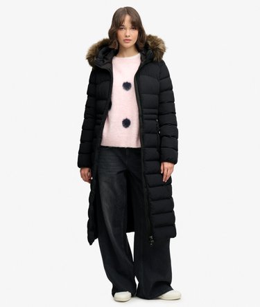 Hooded Faux Fur Fuji Longline Jacket Image 1
