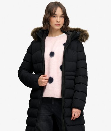 Hooded Faux Fur Fuji Longline Jacket Image 3