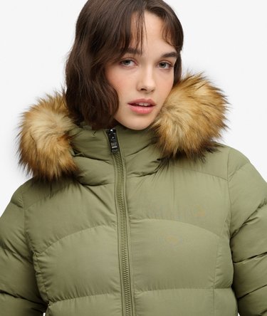 Hooded Faux Fur Fuji Longline Jacket Image 4