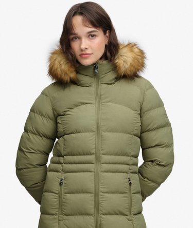 Hooded Faux Fur Fuji Longline Jacket Image 2