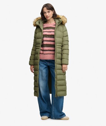 Hooded Faux Fur Fuji Longline Jacket Image 1