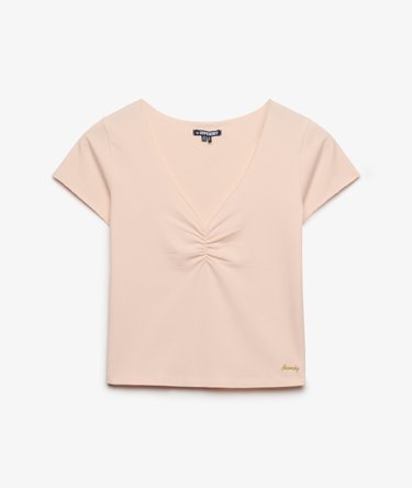 T-shirt Crop Col V Fronc&eacute; Coupe Ajust&eacute;e Image 7