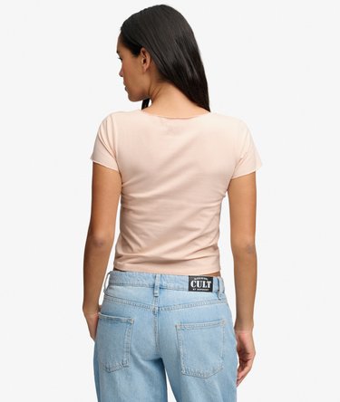 T-shirt Crop Col V Fronc&eacute; Coupe Ajust&eacute;e Image 5