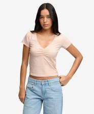 T-shirt Crop Col V Fronc&eacute; Coupe Ajust&eacute;e