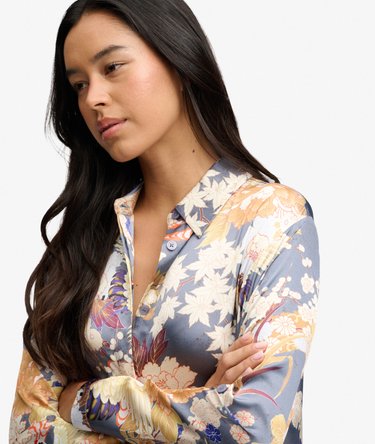 Satin Print Floral Maxi Shirt Dress Image 5