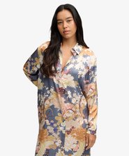 Satin Print Floral Maxi Shirt Dress