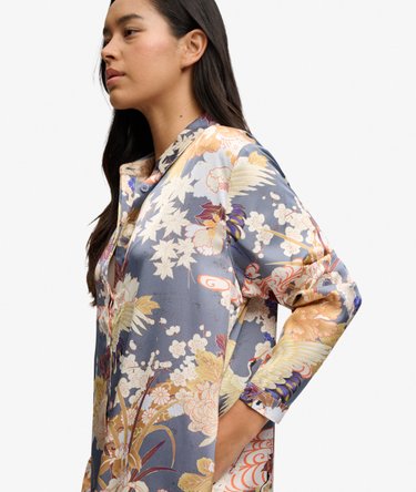 Satin Print Floral Maxi Shirt Dress Image 3