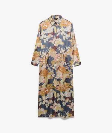 Satin Print Floral Maxi Shirt Dress Image 8