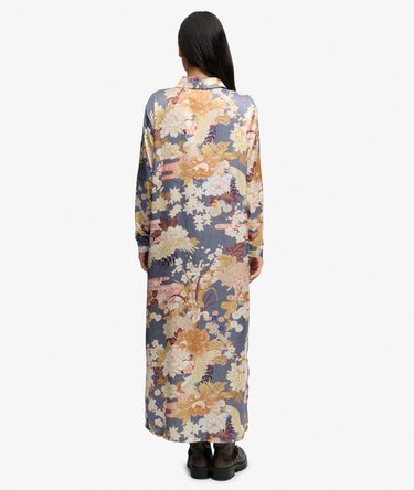 Satin Print Floral Maxi Shirt Dress Image 6