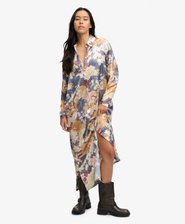 Satin Print Floral Maxi Shirt Dress