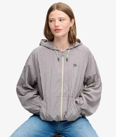 Veste Windbreaker &agrave; Carreaux Coupe D&eacute;contract&eacute;e Image 2