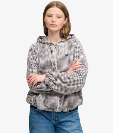 Veste Windbreaker &agrave; Carreaux Coupe D&eacute;contract&eacute;e Image 1
