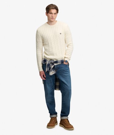Cotton Cable Knit Crew Jumper Image 3