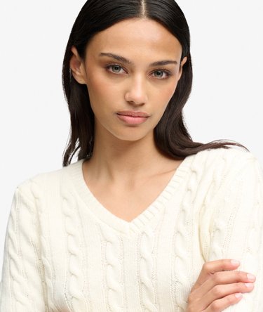 Wool Blend Cable V Neck Jumper Image 4