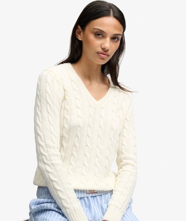 Wool Blend Cable V Neck Jumper Image 2