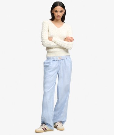 Wool Blend Cable V Neck Jumper Image 3