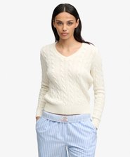 Wool Blend Cable V Neck Jumper