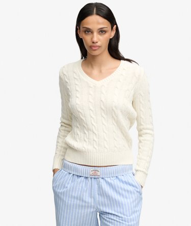 Wool Blend Cable V Neck Jumper Image 1