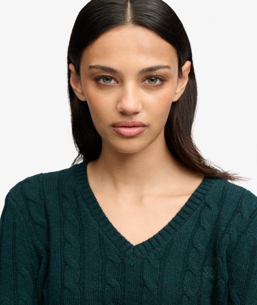 Wool Blend Cable V Neck Jumper Image 4