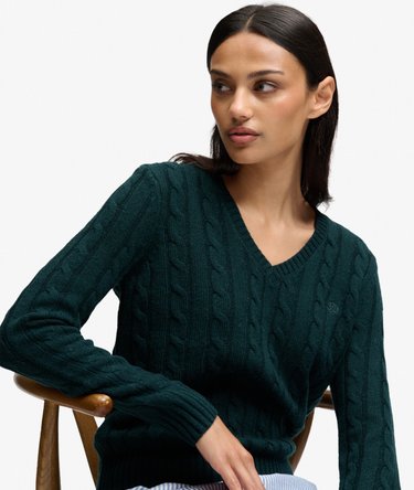 Wool Blend Cable V Neck Jumper Image 2
