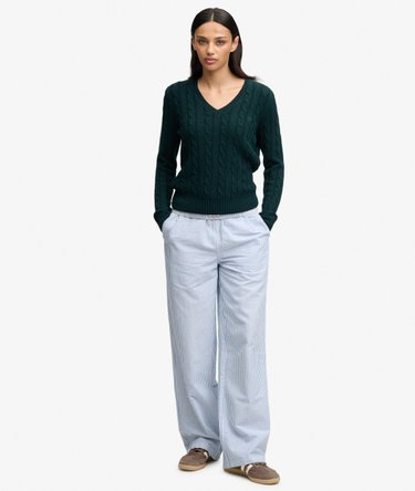 Wool Blend Cable V Neck Jumper Image 3