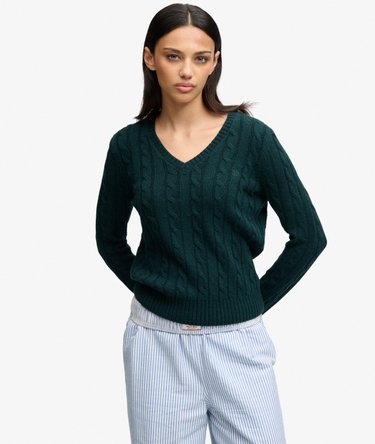 Wool Blend Cable V Neck Jumper Image 1