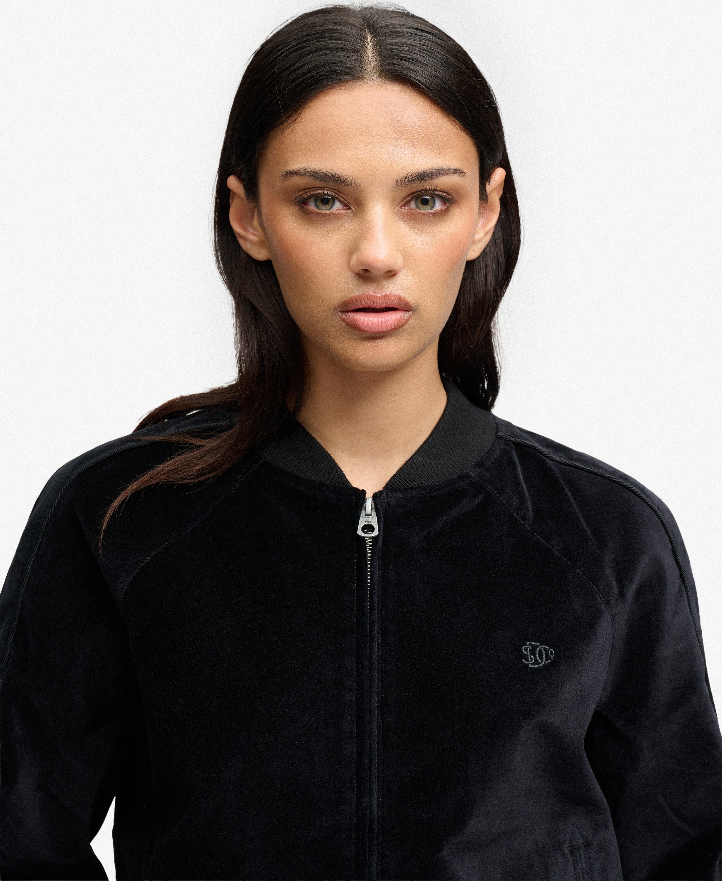 womens Velvet Bomber Jacket in Black | Superdry US